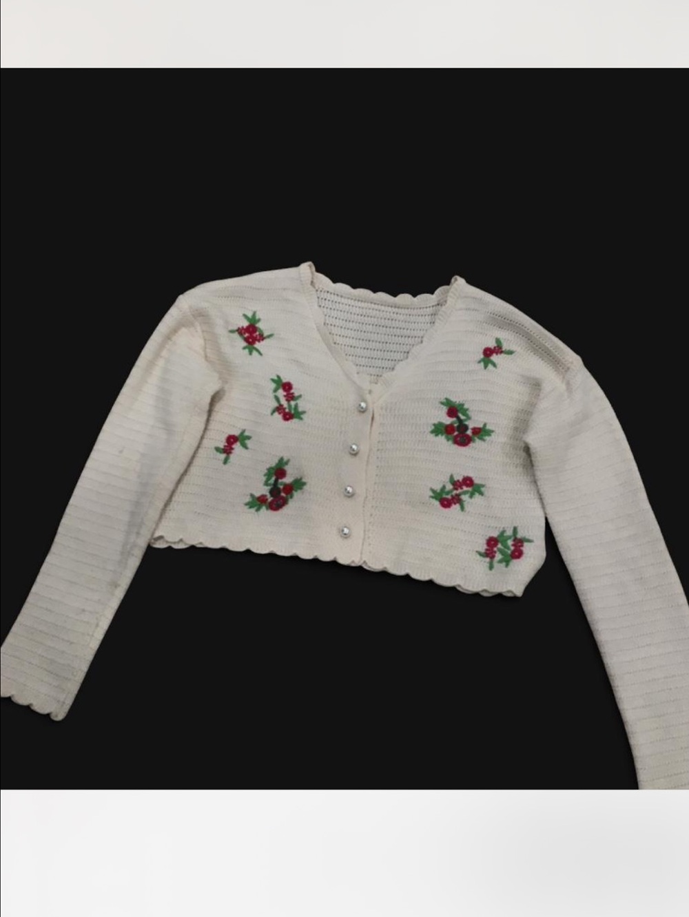 Cream Floral Cropped Cardigan with Pearl Buttons - Picture 2 of 3